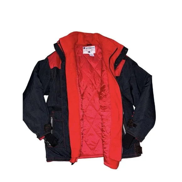 Champion Chicago Bulls VTG Court‎ Jacket Sz Large Basketball Zip Black Red Y2K